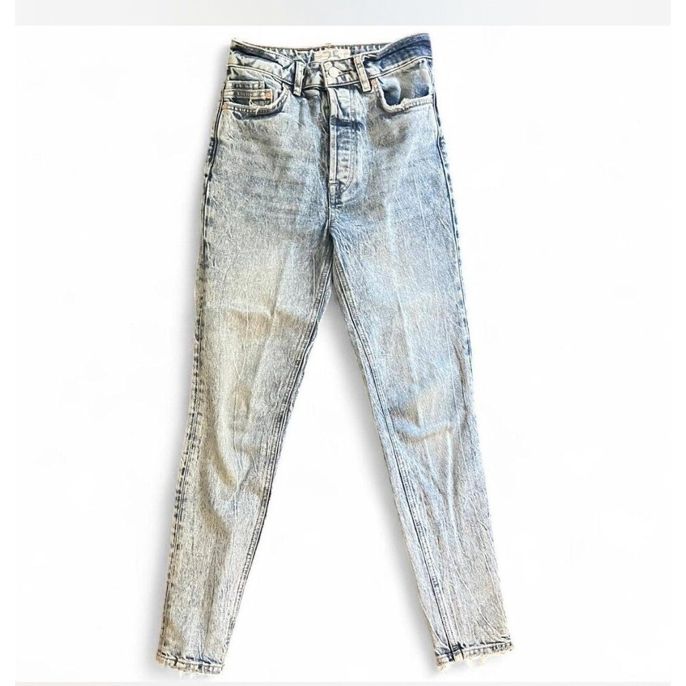 We the Free, Free People acid washed high waisted mom skinny jeans.